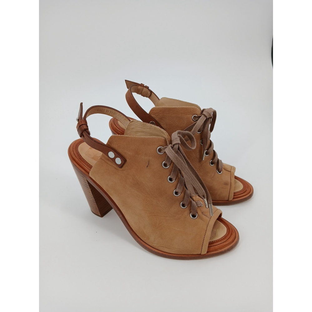 RAG & BONE | 40/9.5| Trafford Nubuck Lace-Up-Peep-Toe Camel Leather Pump 4" Heel